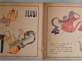 two pages of a book with pictures of people and animals