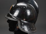 a close up of a helmet on a mannequin head