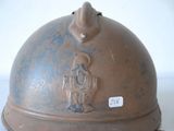 a brown helmet with a picture of a man on it