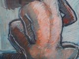 a painting of a nude woman sitting on a table