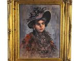 une image représentant un tableau d'une femme portant un chapeau