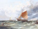 un tableau représentant un voilier au milieu de l'océan