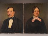 pair of portraits of a man and a woman in black clothing