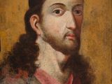 a painting of a man with long hair and a beard