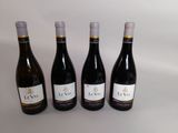trois bouteilles de vin sont alignées sur une surface blanche