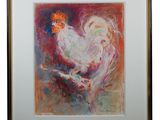 a painting of a rooster is shown in a frame