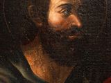 an oil painting of a man with a beard and a red cape