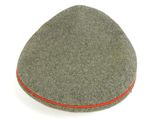grey wool cap with red pips on top of it on a white surface