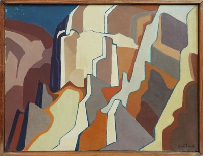 une image représentant une peinture d'une montagne avec le ciel en arrière-plan