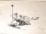 un dessin représentant un homme et une femme à cheval