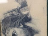 a drawing of a woman with a piano in a picture frame