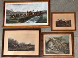 trois photos encadrées représentant des chevaux et des jockeys accrochées au mur