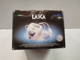 packaging of a box with a white electronic device inside of it