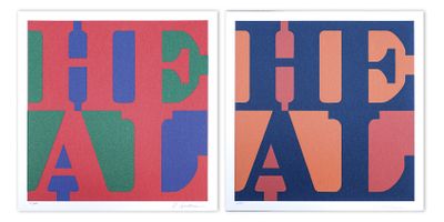 trois affiches de couleurs différentes sur lesquelles figure le mot « heal »