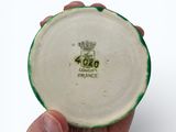 a person holding a white and green plate with a crown on it