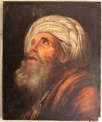 un vieux tableau représentant un homme coiffé d'un turban blanc