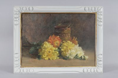 Ecole française (signature à déchiffrer) : fleurs et seau.