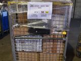 a cart full of eggs in a warehouse with a sign on top of it