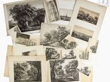 une image représentant plusieurs dessins d'arbres et de bâtiments