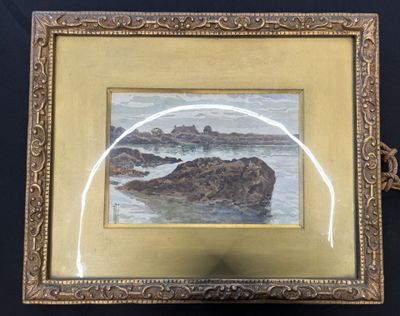 an old picture of a picture of rocks in the water