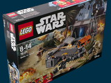 une boîte contenant des sets Lego Star Wars sur fond bleu