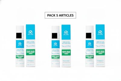 rassembler 5 articles sur fond blanc, encadrés d'un cadre bleu
