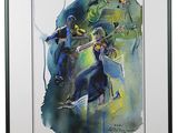 framed and matted watercolor painting of a group of people on a golf course