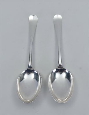 une paire de cuillères en argent posées sur une surface blanche