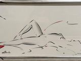 tableau représentant une femme allongée sur un lit, tenant une chaussure rouge à la main