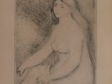 drawing of a nude woman sitting on a bed