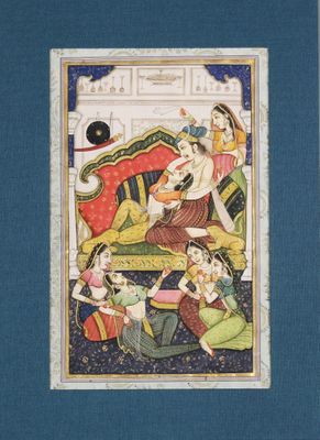 Miniature indienne figurant un homme au turban bleu sur un s…