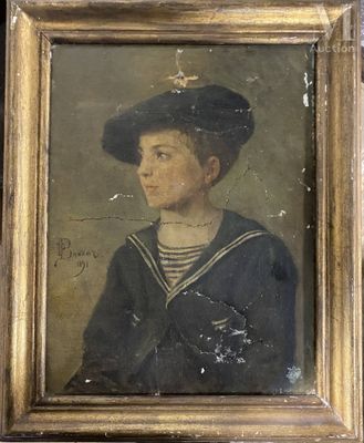 portrait d'un jeune garçon en tenue de marin, dans un cadre doré