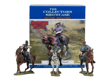 the collectors show case contains three figurines of men on horses