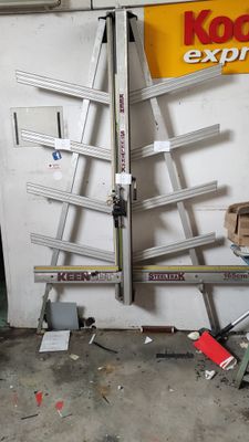 a ladder leaning up against a wall in a garage