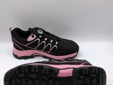 a pair of black and pink sneakers on a white background