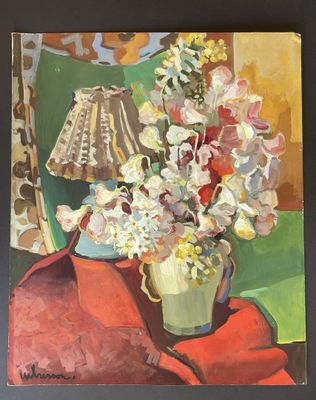 une peinture de fleurs dans un vase sur une table