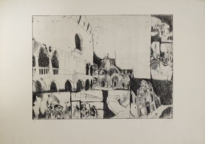 un dessin en noir et blanc représentant un bâtiment avec une horloge