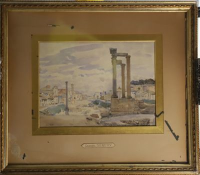 une vieille photo représentant un tableau d'une ville romaine, dans un cadre doré