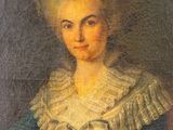 painting of a woman with a dog in her lap