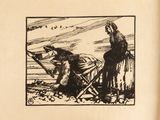 illustration of a man and a woman working on a beach