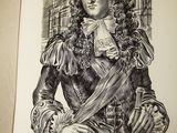 an old book with a drawing of a man holding a sword