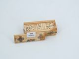 a wooden box that has a domino game in it
