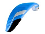 an image of a blue and white parasail on a white background