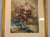une image d'un tableau de fleurs dans un vase sur une table