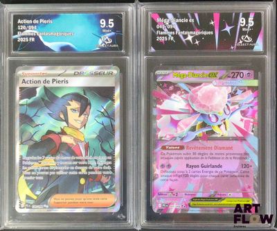 three different pokemon cards in plastic cases on a table