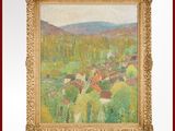 une image d'un tableau représentant un village de montagne