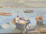 a painting of a group of people on a boat