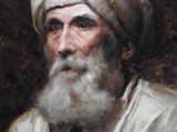 an oil painting of a man with a white beard and a white turban