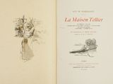an open book with a drawing of a woman in a boat