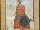 painting of a man holding a shield and shield in his right hand